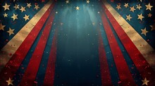 Vintage Patriotic Background With Star Patterns And Striped Rays For 4th Of July.