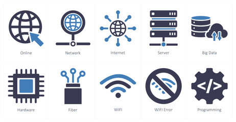 A set of 10 internet computer icons as online, network, internet