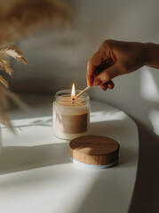 Wall Mural - Person Lighting Candle on Table