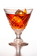 Refreshing Bourbon Manhattan cocktail with vermouth and maraschino cherry garnish isolated on white background