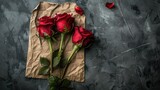 Fototapeta Na ścianę - Sending a letter accompanied by red roses serves as a heartfelt love declaration for Valentine s Day