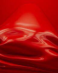 Wall Mural - Red flowing waves crushed vibrant curve sculpture silky smooth elegance 3d illustration render digital rendering	