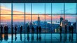 the striking silhouettes of strangers pausing to admire a breathtaking urban skyline from a panoramic viewpoint