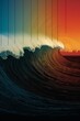 poster with montages of surf images with colored gradient perpendicular lines