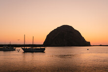 Beatiful Sunset In The Famous Town Of Morro Bay, In California, USA