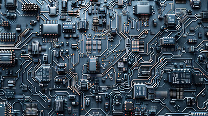 Wall Mural - Overhead view of complex circuit board design