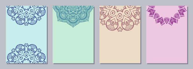 Wall Mural - set of four color cards or flyers with ethnic mandala ornament. abstract mandala flyer design. decor