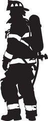 firefighter silhouette vector black on white background, clean, simple