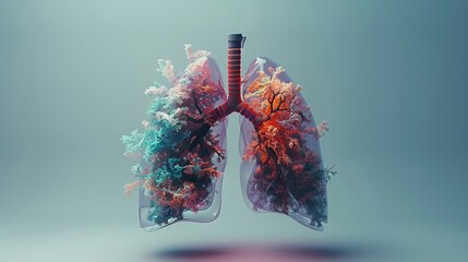 Minimal 3D damaged lung, clear background, simplistic yet powerful health visualization