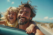 Joyful Father-Daughter Summer Road Trip in Convertible