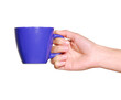 Hand holding coffee cup isolated on transparent layered background.