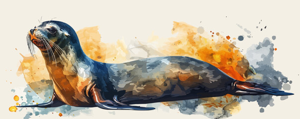 Wall Mural - fur seal in watercolor style. Isolated vector illustration