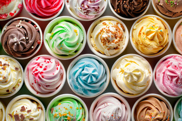 Various colorful ice cream in cup pattern for background 