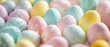 Vibrant Easter eggs stacked with colorful polka dots on top of each other for festive holiday background