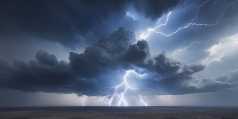 Wall Mural - lightning strike on the dark cloudy sky
