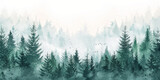 Fototapeta Dziecięca - green watercolor  forest with fog on white background,	
