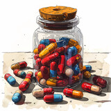 Fototapeta Big Ben - Illustration of a bottle full of suplement pills in vectorial