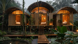 Fototapeta Psy - Luxury asian resort hotel. Bamboo construction for dream vacation. Glamping style