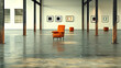 Spacious Gallery with Orange Armchair