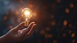 © Orod - Inspirational Concept Photography, Sparkling Light Bulb in Hand with Warm Bokeh Background