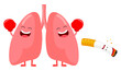 Cute cartoon lung punch cigarette. Quitting smoking concept.  World No Tobacco Day,  illustration.