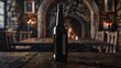 Medieval Beer in Rustic Setting with Stone Walls and Fireplace