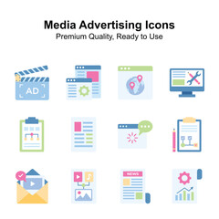 Wall Mural - get this creatively crafted unique icons of media advertising in modern style