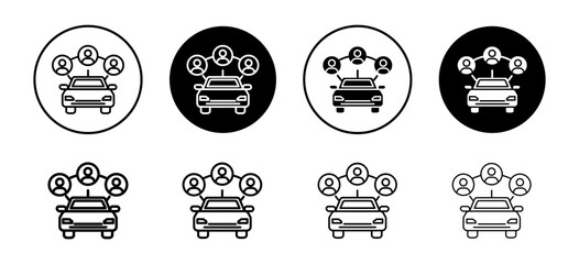 Carpool share with multiple people icon. car sharing with group passenger vehicle symbol. auto rent for trip vector