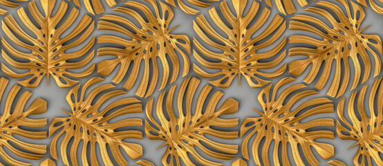 Leaves monstera of wood material on white background
