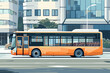 Orange city bus with modern design in urban setting