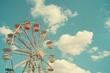 : A vintage carnival with a ferris wheel and cotton candy