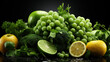 Dewy Fresh Green Fruits and Vegetables Assortment. Generative ai.
