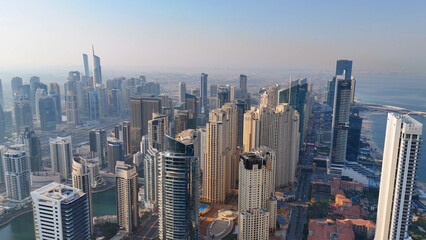 aerial view of dubai marina. dubai marina is an affluent residential neighborhood known for the beac