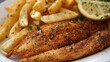 Spicy Homemade BAked Cajun Catfish with French Fries