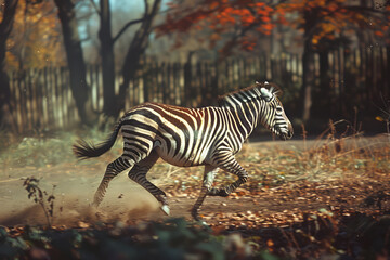 Poster - A photograph capturing a zebra with stripes that periodically change colors like a chameleon, adapti