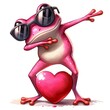 A pink frog wearing sunglasses dabs on a pink heart.