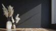 Modern bright minimalist interior dark blank wall