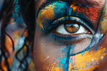 Fototapete - An image of a graffiti artist blending surreal portraits with abstract urban landscapes, making the