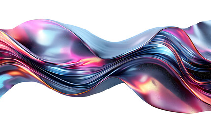 Sticker - 3d chrome neon fluid form liquid metallic shape on transparent png isolated background