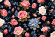 Floral vintage pattern color seamless garden flowers blue Roses Navy flower rose wedding romantic bloom luxurious beauty baroque peony tulip hydrangea