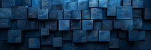 Dark Blue Cubes , Blue Geometric Shapes Of Mini 3d Blocks, Copy Space
