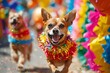 Happy Chihuahua Dogs Enjoying Carnival Parade with Confetti and Costumes