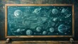 Planets and orbits drawn on chalkboard. Concept of astronomy, education, science, and the solar system