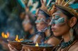 Indigenous Women Performing Ritual Ceremony with Fire and Smoke