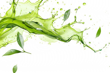 Serene green tea splash, delicate aroma in crisp white space