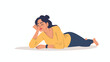 Woman tired low energy. Hand drawn style vector design