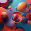 3d render of abstract background with circles and balls in blue and orange colors