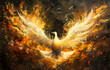© Mayava - Resplendent Phoenix: Witness the awe-inspiring sight of a majestic phoenix soaring from vibrant flames, surrounded by ethereal hues