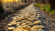 Footpath covered with golden coins - richness, success, extreme wealth concept