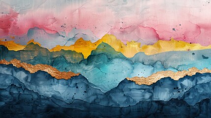 Wall Mural - Set of watercolor art templates for backgrounds. Pink, blue, green, yellow colors and brush strokes. Abstract illustration for prints, invitation cards, and banners.